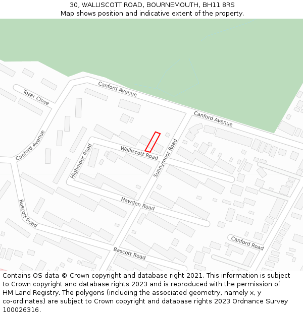 30, WALLISCOTT ROAD, BOURNEMOUTH, BH11 8RS: Location map and indicative extent of plot