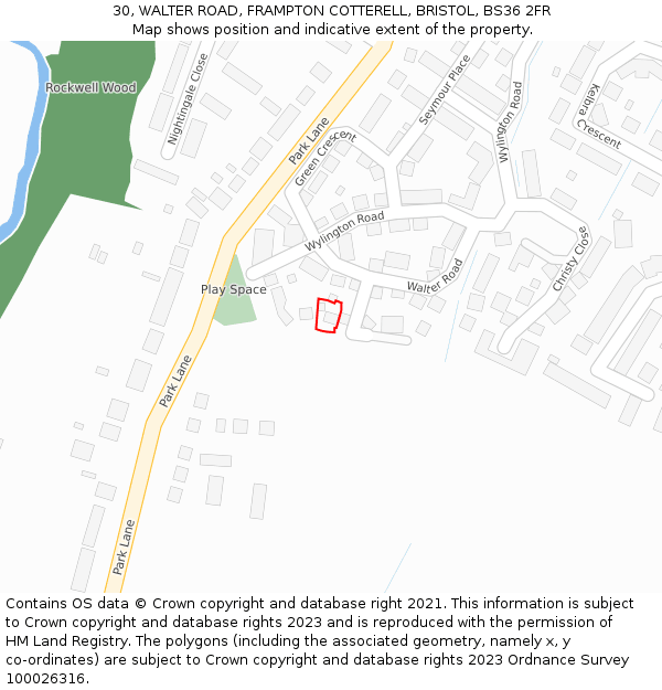 30, WALTER ROAD, FRAMPTON COTTERELL, BRISTOL, BS36 2FR: Location map and indicative extent of plot