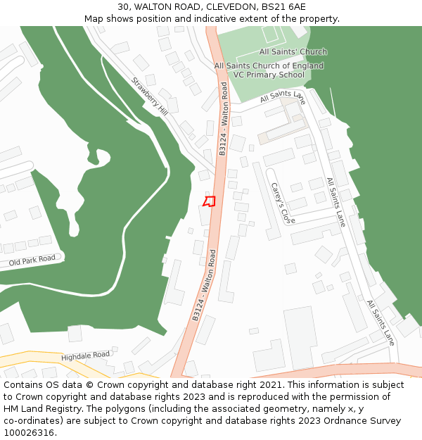 30, WALTON ROAD, CLEVEDON, BS21 6AE: Location map and indicative extent of plot