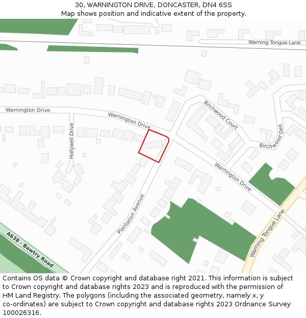 30, WARNINGTON DRIVE, DONCASTER, DN4 6SS: Location map and indicative extent of plot