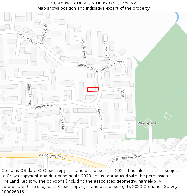 30, WARWICK DRIVE, ATHERSTONE, CV9 3AS: Location map and indicative extent of plot