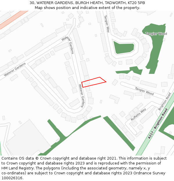 30, WATERER GARDENS, BURGH HEATH, TADWORTH, KT20 5PB: Location map and indicative extent of plot