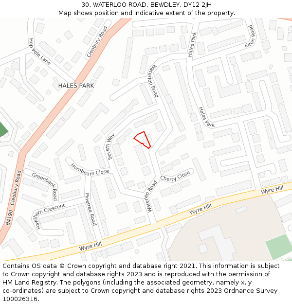 30, WATERLOO ROAD, BEWDLEY, DY12 2JH: Location map and indicative extent of plot