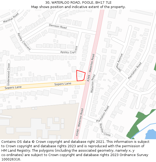 30, WATERLOO ROAD, POOLE, BH17 7LE: Location map and indicative extent of plot