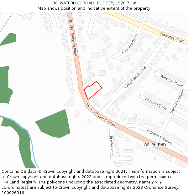 30, WATERLOO ROAD, PUDSEY, LS28 7UW: Location map and indicative extent of plot