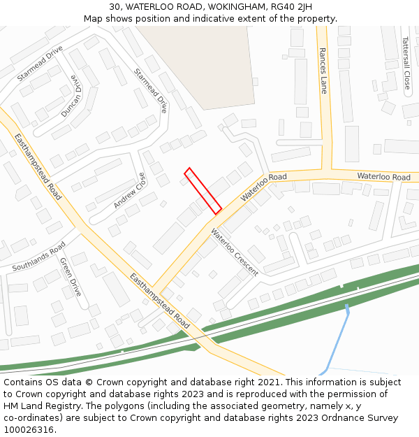 30, WATERLOO ROAD, WOKINGHAM, RG40 2JH: Location map and indicative extent of plot