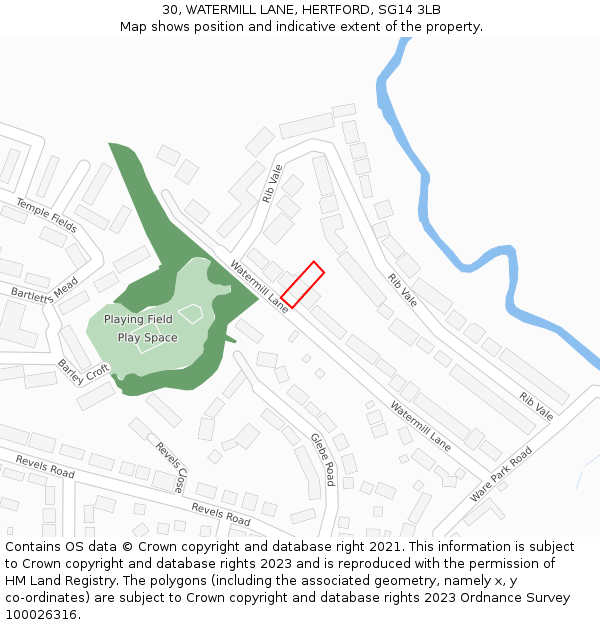 30, WATERMILL LANE, HERTFORD, SG14 3LB: Location map and indicative extent of plot