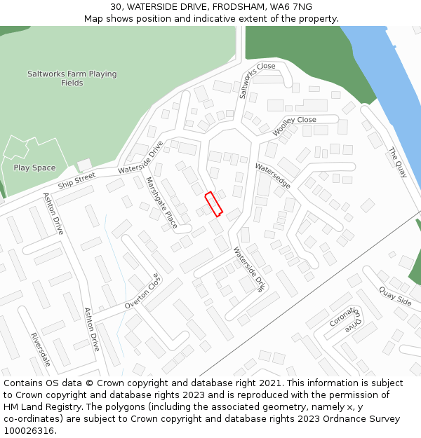 30, WATERSIDE DRIVE, FRODSHAM, WA6 7NG: Location map and indicative extent of plot