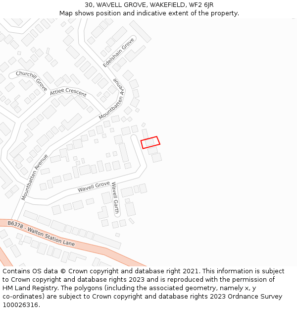 30, WAVELL GROVE, WAKEFIELD, WF2 6JR: Location map and indicative extent of plot