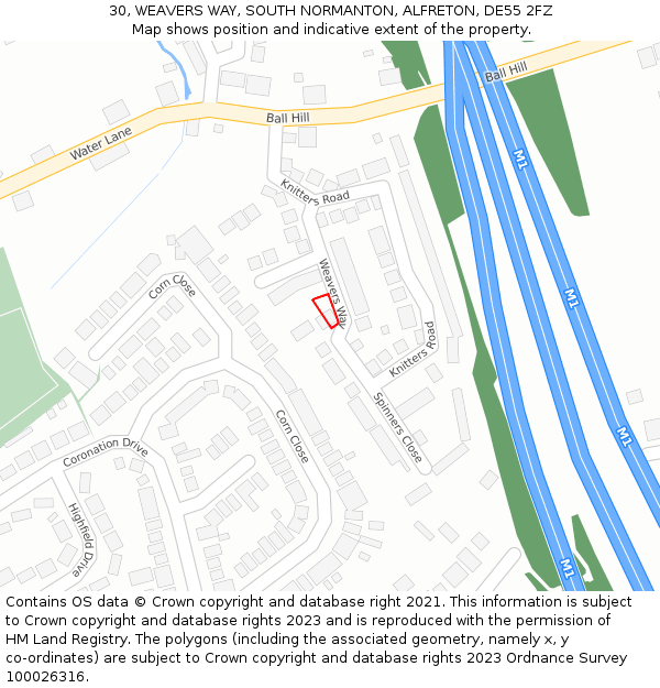 30, WEAVERS WAY, SOUTH NORMANTON, ALFRETON, DE55 2FZ: Location map and indicative extent of plot