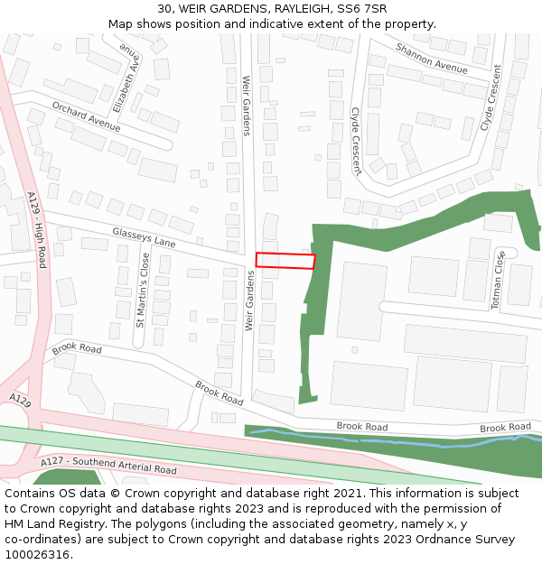 30, WEIR GARDENS, RAYLEIGH, SS6 7SR: Location map and indicative extent of plot