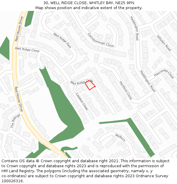 30, WELL RIDGE CLOSE, WHITLEY BAY, NE25 9PN: Location map and indicative extent of plot