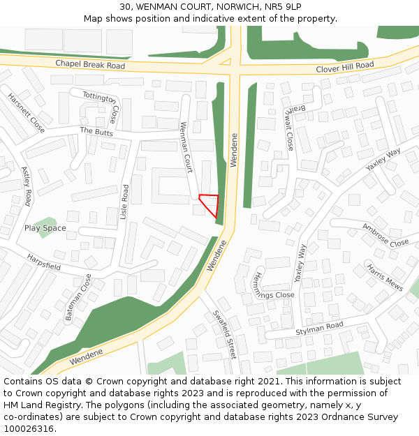 30, WENMAN COURT, NORWICH, NR5 9LP: Location map and indicative extent of plot