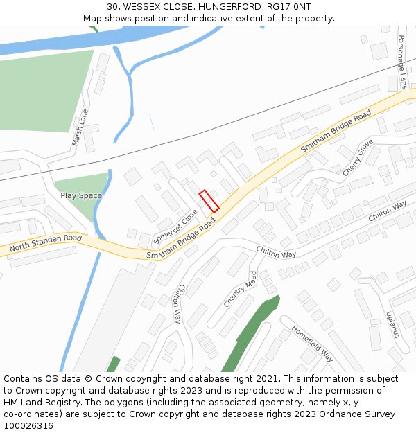 30, WESSEX CLOSE, HUNGERFORD, RG17 0NT: Location map and indicative extent of plot