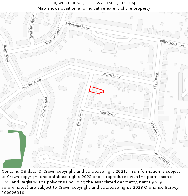 30, WEST DRIVE, HIGH WYCOMBE, HP13 6JT: Location map and indicative extent of plot