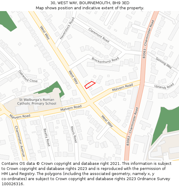 30, WEST WAY, BOURNEMOUTH, BH9 3ED: Location map and indicative extent of plot