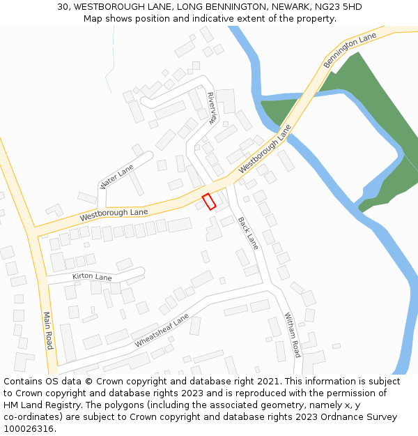 30, WESTBOROUGH LANE, LONG BENNINGTON, NEWARK, NG23 5HD: Location map and indicative extent of plot