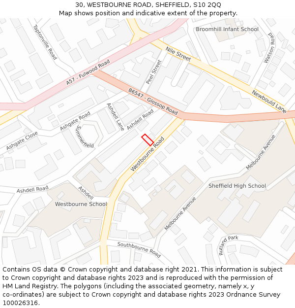 30, WESTBOURNE ROAD, SHEFFIELD, S10 2QQ: Location map and indicative extent of plot