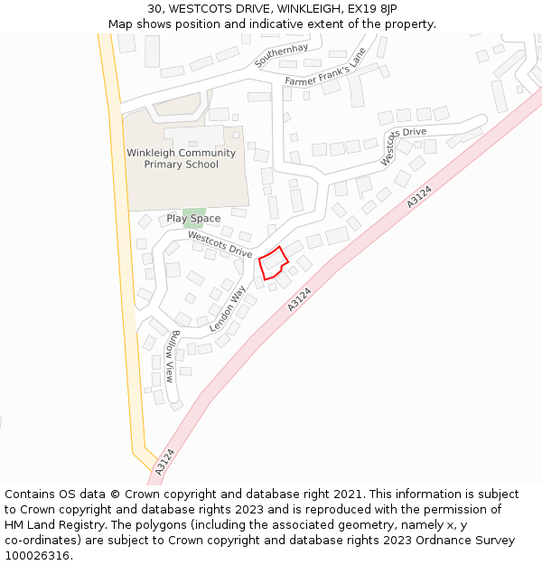 30, WESTCOTS DRIVE, WINKLEIGH, EX19 8JP: Location map and indicative extent of plot