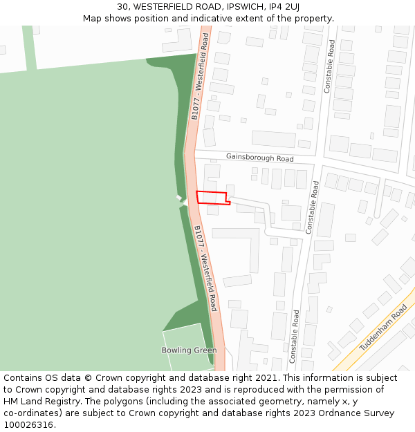 30, WESTERFIELD ROAD, IPSWICH, IP4 2UJ: Location map and indicative extent of plot