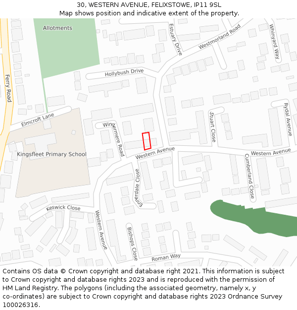 30, WESTERN AVENUE, FELIXSTOWE, IP11 9SL: Location map and indicative extent of plot