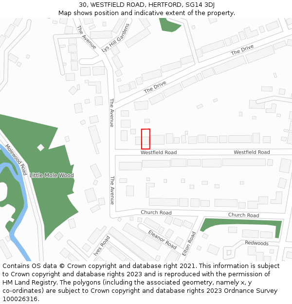 30, WESTFIELD ROAD, HERTFORD, SG14 3DJ: Location map and indicative extent of plot