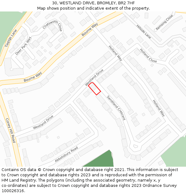 30, WESTLAND DRIVE, BROMLEY, BR2 7HF: Location map and indicative extent of plot