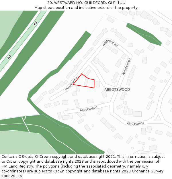 30, WESTWARD HO, GUILDFORD, GU1 1UU: Location map and indicative extent of plot