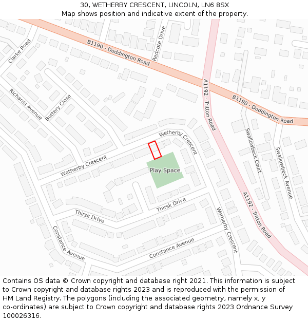 30, WETHERBY CRESCENT, LINCOLN, LN6 8SX: Location map and indicative extent of plot