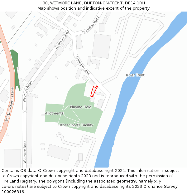 30, WETMORE LANE, BURTON-ON-TRENT, DE14 1RH: Location map and indicative extent of plot