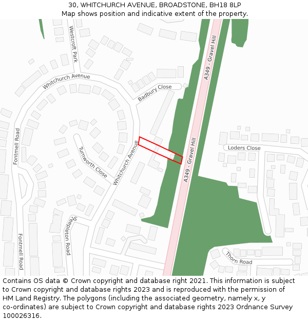 30, WHITCHURCH AVENUE, BROADSTONE, BH18 8LP: Location map and indicative extent of plot