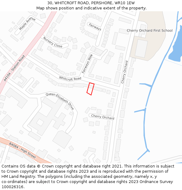 30, WHITCROFT ROAD, PERSHORE, WR10 1EW: Location map and indicative extent of plot