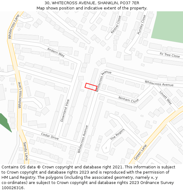 30, WHITECROSS AVENUE, SHANKLIN, PO37 7ER: Location map and indicative extent of plot