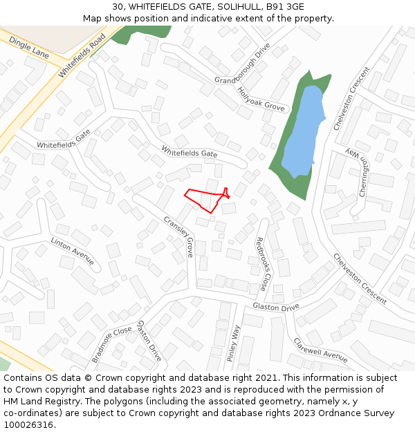 30, WHITEFIELDS GATE, SOLIHULL, B91 3GE: Location map and indicative extent of plot
