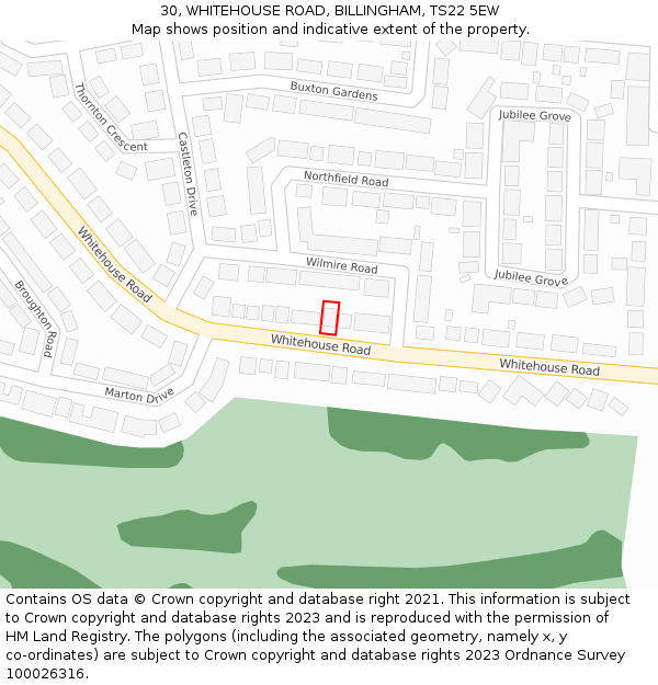 30, WHITEHOUSE ROAD, BILLINGHAM, TS22 5EW: Location map and indicative extent of plot