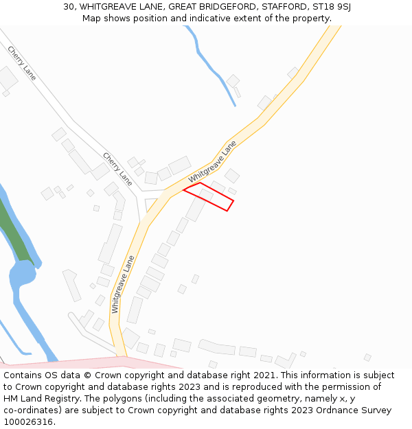 30, WHITGREAVE LANE, GREAT BRIDGEFORD, STAFFORD, ST18 9SJ: Location map and indicative extent of plot