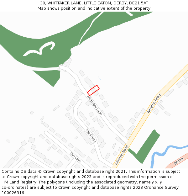 30, WHITTAKER LANE, LITTLE EATON, DERBY, DE21 5AT: Location map and indicative extent of plot