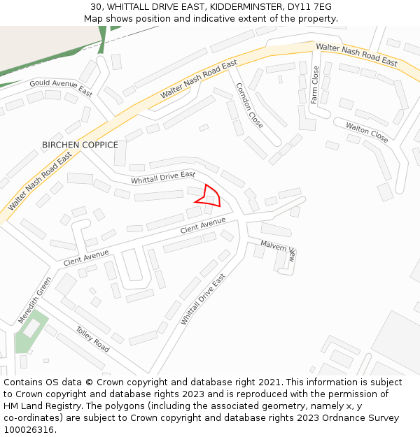 30, WHITTALL DRIVE EAST, KIDDERMINSTER, DY11 7EG: Location map and indicative extent of plot