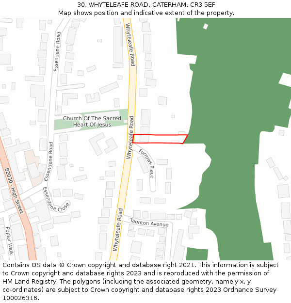 30, WHYTELEAFE ROAD, CATERHAM, CR3 5EF: Location map and indicative extent of plot