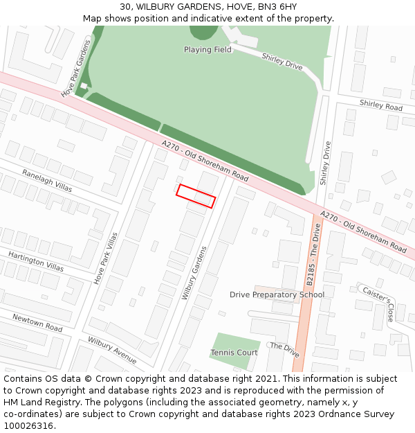 30, WILBURY GARDENS, HOVE, BN3 6HY: Location map and indicative extent of plot