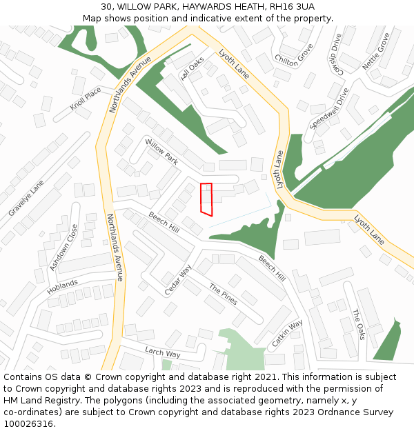 30, WILLOW PARK, HAYWARDS HEATH, RH16 3UA: Location map and indicative extent of plot