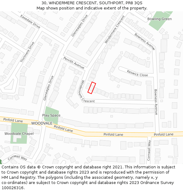 30, WINDERMERE CRESCENT, SOUTHPORT, PR8 3QS: Location map and indicative extent of plot