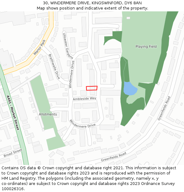 30, WINDERMERE DRIVE, KINGSWINFORD, DY6 8AN: Location map and indicative extent of plot