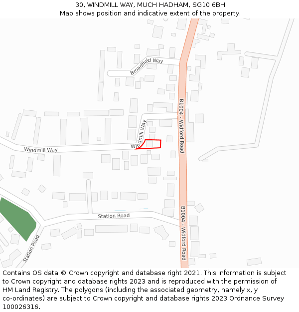 30, WINDMILL WAY, MUCH HADHAM, SG10 6BH: Location map and indicative extent of plot