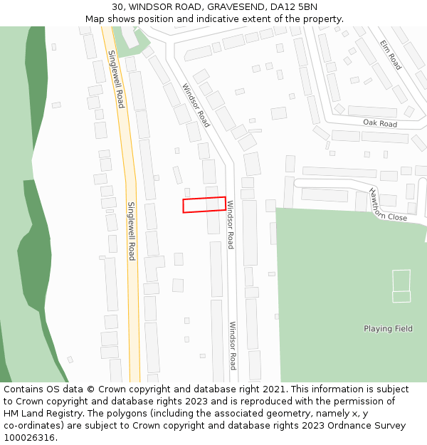 30, WINDSOR ROAD, GRAVESEND, DA12 5BN: Location map and indicative extent of plot