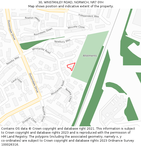 30, WINSTANLEY ROAD, NORWICH, NR7 0YH: Location map and indicative extent of plot