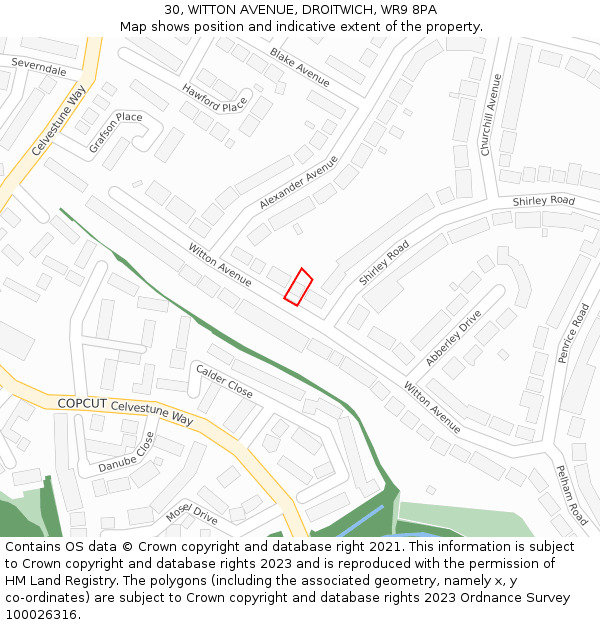 30, WITTON AVENUE, DROITWICH, WR9 8PA: Location map and indicative extent of plot