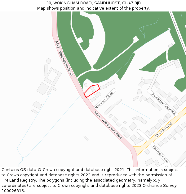 30, WOKINGHAM ROAD, SANDHURST, GU47 8JB: Location map and indicative extent of plot