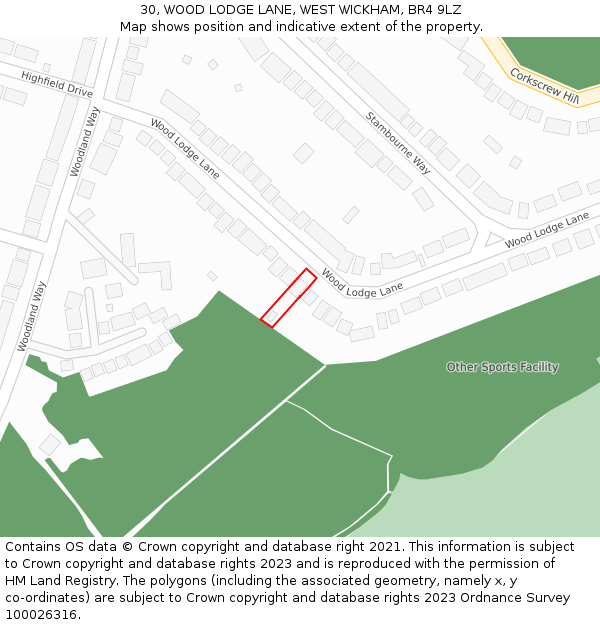 30, WOOD LODGE LANE, WEST WICKHAM, BR4 9LZ: Location map and indicative extent of plot