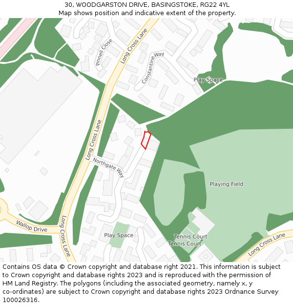 30, WOODGARSTON DRIVE, BASINGSTOKE, RG22 4YL: Location map and indicative extent of plot